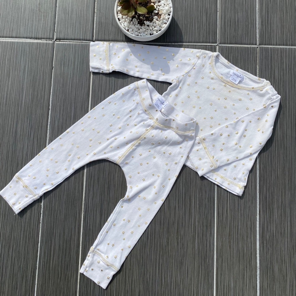 Mud Pie Gold star reflective pajama set